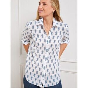 Talbots Size M Blouse Pineapple Medallion Lightweight Button Up Cotton Chic